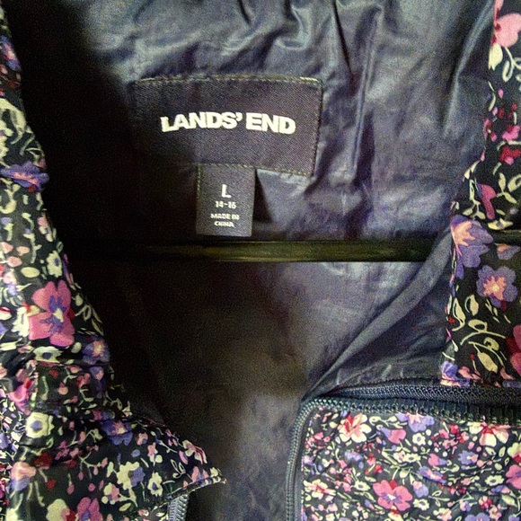 Lands' End Women's Floral Puffer Jacket - Purple and Pink - Picture 3 of 3